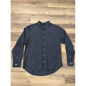 BONOBOS Athletic Fit Plaid Button Down Shirt Mens XL Navy Blue White Casual